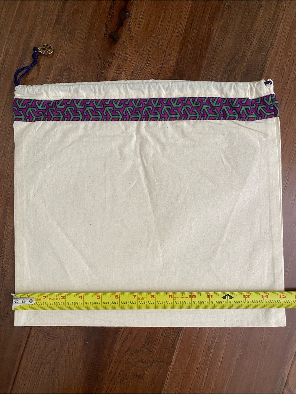 Tory Burch Dust Cover Bag Large Beige Purple 15" Storage 14x15 Drawstring Lenin